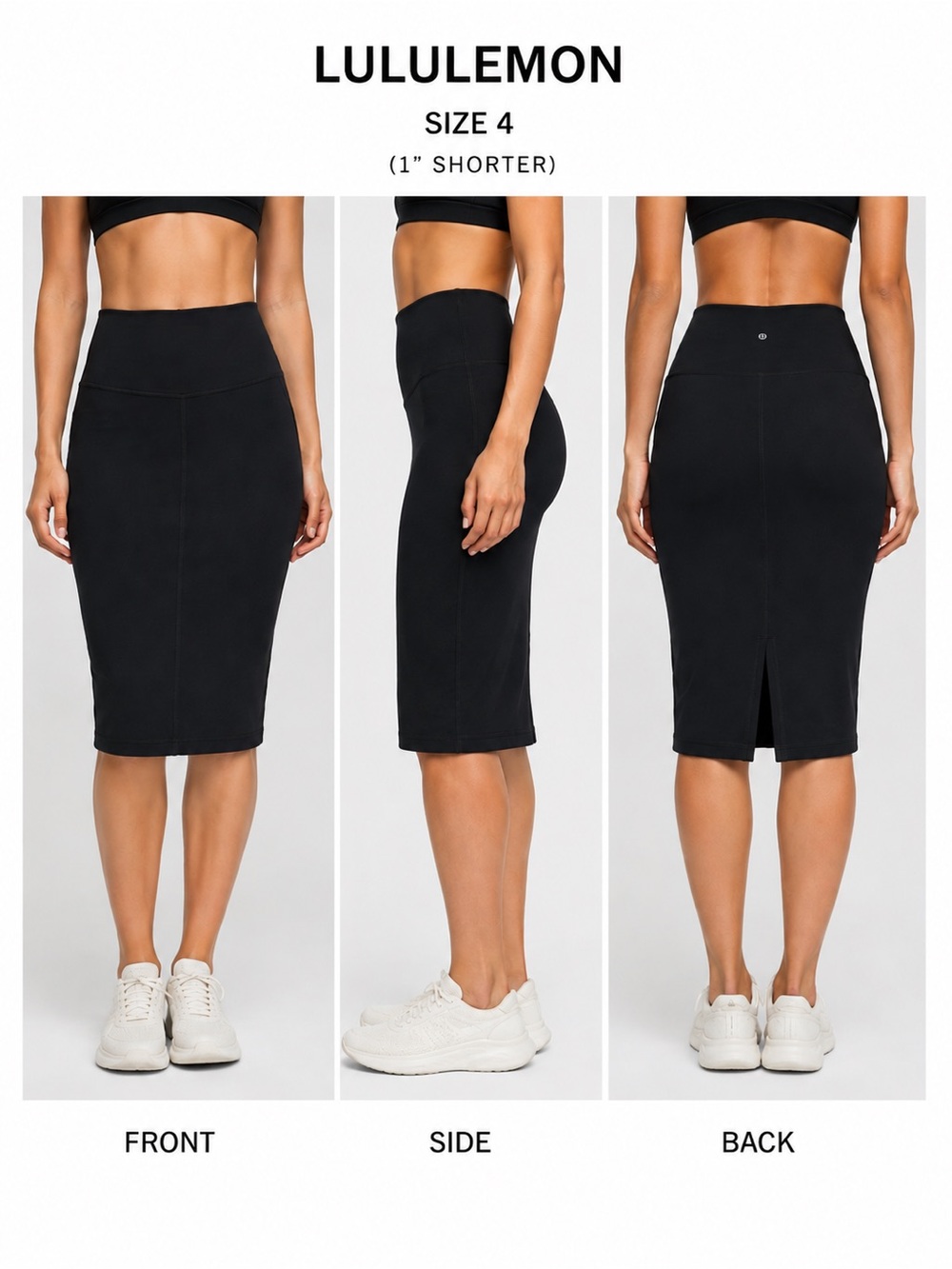 lululemon athletica Black High-Rise Midi Pencil Skirt. Tummy tuck.